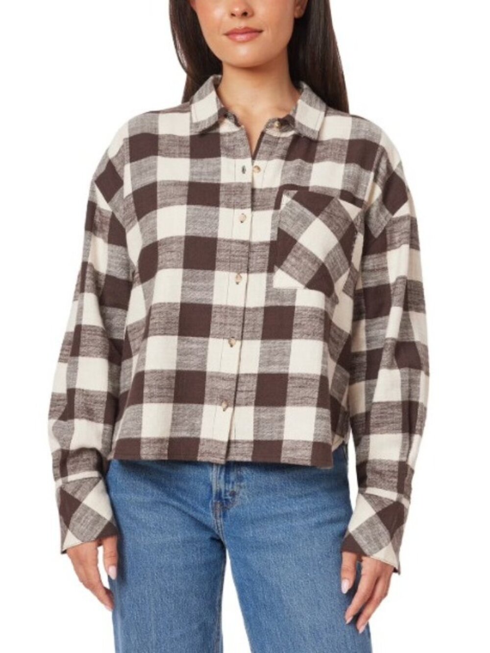 Scotch & Soda Button Up Brushed Cotton Collared Flannel Cropped Top-Large-NWT